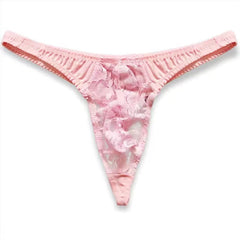 Lace Ice Silk Stitching Sexy Thong -  Fashion Men's Panties