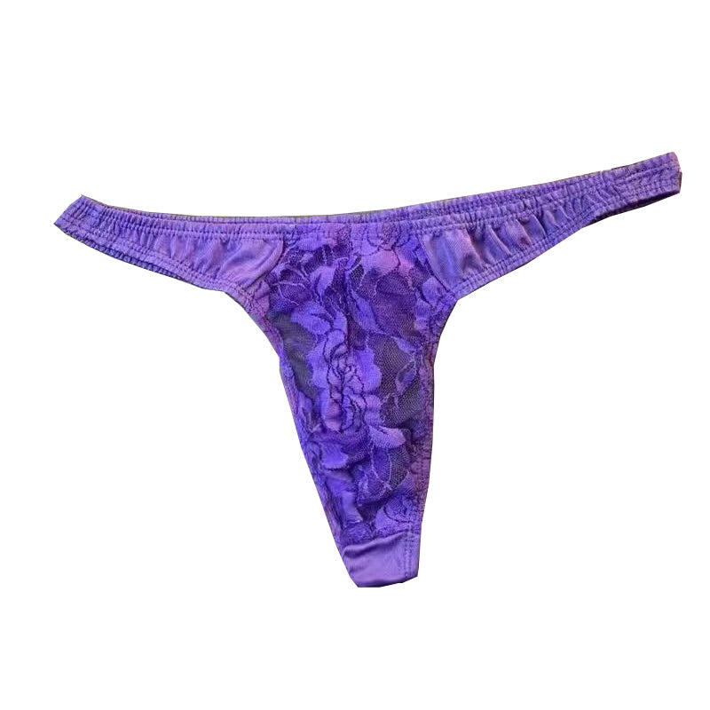 Lace Ice Silk Stitching Sexy Thong -  Fashion Men's Panties