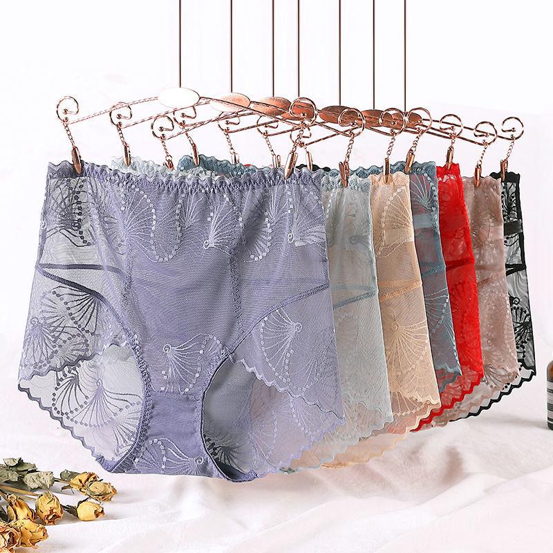 [ 4 PCS ]High Waist Seamless Lace Jacquard Panties