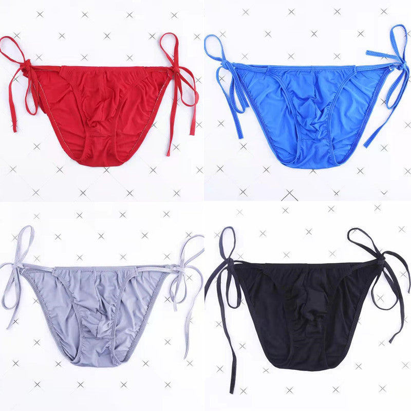 Lace-up Low-Rise Sexy Ice Silk Thong -  Fashion Men's Panties