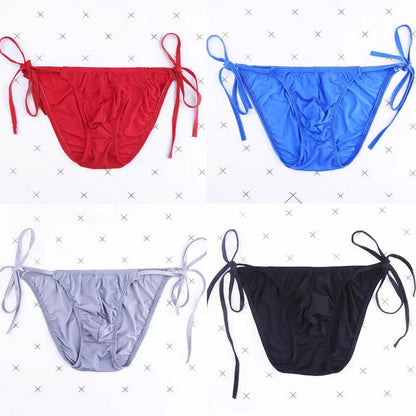 Lace-up Low-Rise Sexy Ice Silk Thong -  Fashion Men's Panties