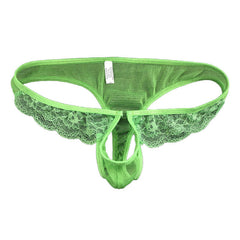 Men's Open Crotch Full Lace Transparent Thongs