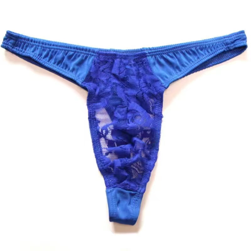 Lace Ice Silk Stitching Sexy Thong -  Fashion Men's Panties