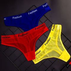 Men's Sheer Mesh Sports Print Letter Low Rise Thong