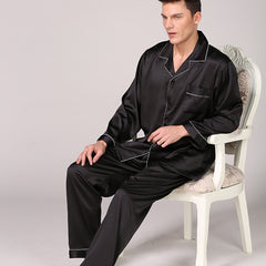 Men's Solid Color Suit Plus Size Silk Pajamas