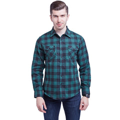 Men's Cotton Flannel Plaid Double Pocket Long Sleeve Shirt