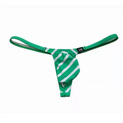 Men's Ice Silk Print Striped Low Waist Thong