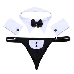 Butler Waiter Tuxedo Tie Tie Neck Bracelet Thong Set