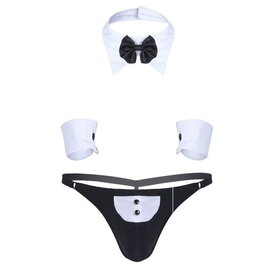Butler Waiter Tuxedo Tie Tie Neck Bracelet Thong Set