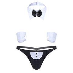 Butler Waiter Tuxedo Tie Tie Neck Bracelet Thong Set