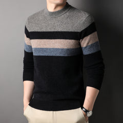 Men's 100% Pure Wool Crewneck Thickened Warm Striped Sweater