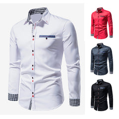 Men's Slim Colorblock Plaid Casual Shirt