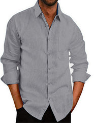 Men's Lapel Collar Solid Color Linen Loose Casual Shirt