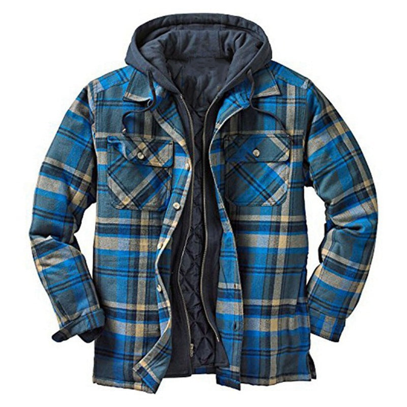 Padded Plaid Printed Hooded Jacket