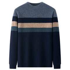 Men's 100% Pure Wool Crewneck Thickened Warm Striped Sweater