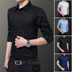 New Men's Non-Iron Slim Casual Solid Color Shirt