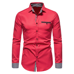 Men's Slim Colorblock Plaid Casual Shirt
