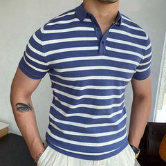 Summer New Lapel Striped Business Polo Shirt
