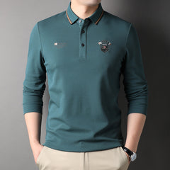 Men's Cotton Loose Solid Color Embroidered POLO Shirt