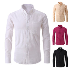 Men's Cotton and Linen Solid Color Non-iron Shirt