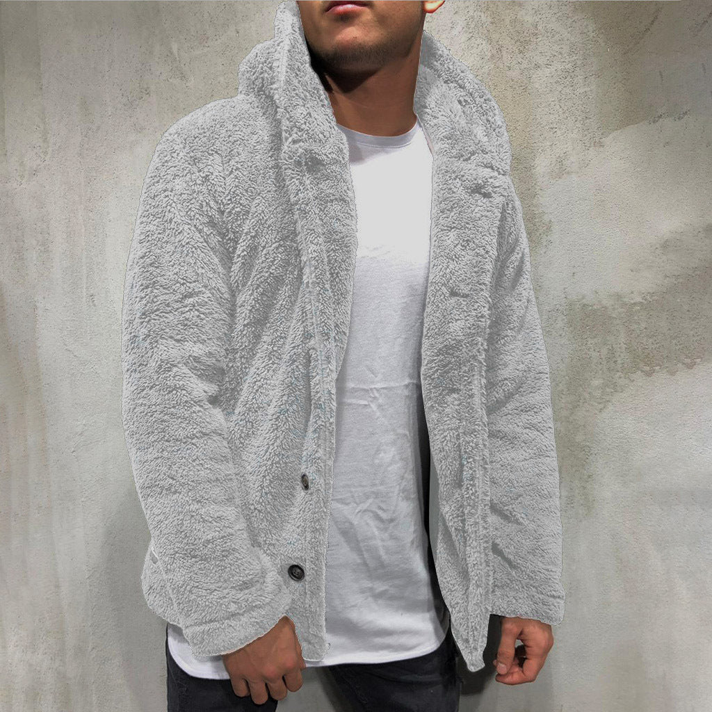 Men's Hooded Solid Color Fleece Jacket