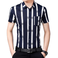 Short Sleeve Striped Lapel Shirt