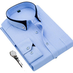 Men's Business Striped Plaid Long Sleeve Shirt
