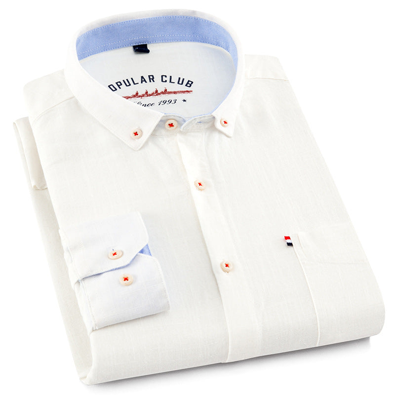 Men's Cotton Linen Embroidered Wrinkle-Resistant Shirt