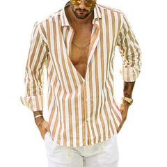 Men's Loose Lapel Striped Shirt