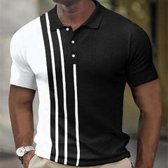 Men's Short Sleeve Color Block Stripe Button Polo Shirt