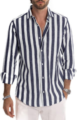 Men's Loose Lapel Striped Shirt