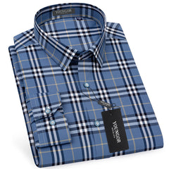 Men's Lapel Plaid Long Sleeve Business Shirt