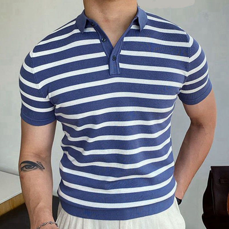 Summer New Lapel Striped Business Polo Shirt