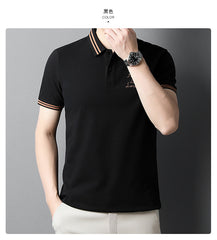 New Cotton Color Contrast Lapel Men's Embroidered Polo Shirt