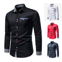 Men's Slim Colorblock Plaid Casual Shirt