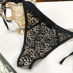 Contrasting Color Leopard Jacquard Mesh Lace Sexy Thong