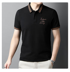 New Cotton Color Contrast Lapel Men's Embroidered Polo Shirt