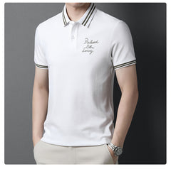 New Cotton Color Contrast Lapel Men's Embroidered Polo Shirt