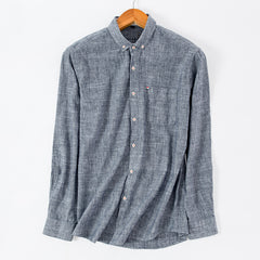 Men's Cotton Linen Embroidered Wrinkle-Resistant Shirt