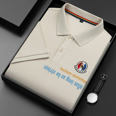 2023 Men's Cotton Letter Print Lapel Polo Shirt