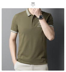 New Cotton Color Contrast Lapel Men's Embroidered Polo Shirt