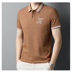 New Cotton Color Contrast Lapel Men's Embroidered Polo Shirt