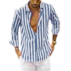 Men's Loose Lapel Striped Shirt