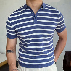 Summer New Lapel Striped Business Polo Shirt
