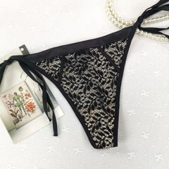 Contrasting Color Leopard Jacquard Mesh Lace Sexy Thong