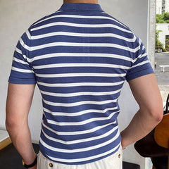 Summer New Lapel Striped Business Polo Shirt