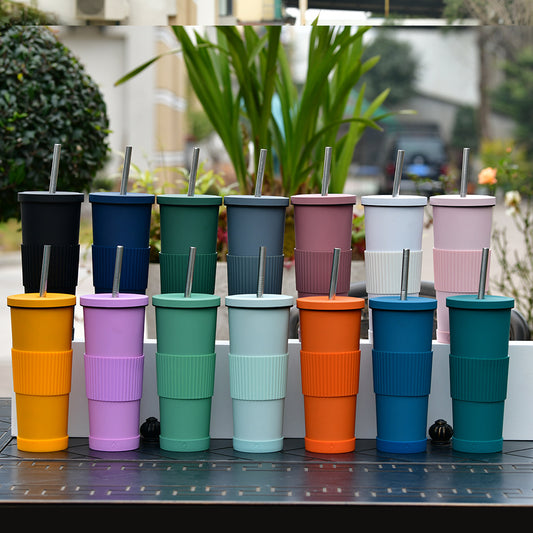 830ml Stainless Steel Straw Cup Large Capacity Simple Car Warm Cup
