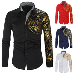Men's Totem Bronzing Printed Long-sleeved Shirt