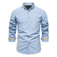 2023 New Men's Pure Cotton Embroidery Long-sleeved Shirt