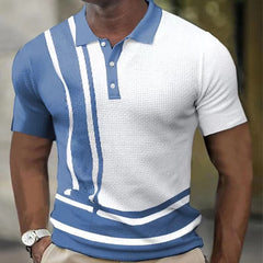Men's Short Sleeve Color Block Stripe Button Polo Shirt